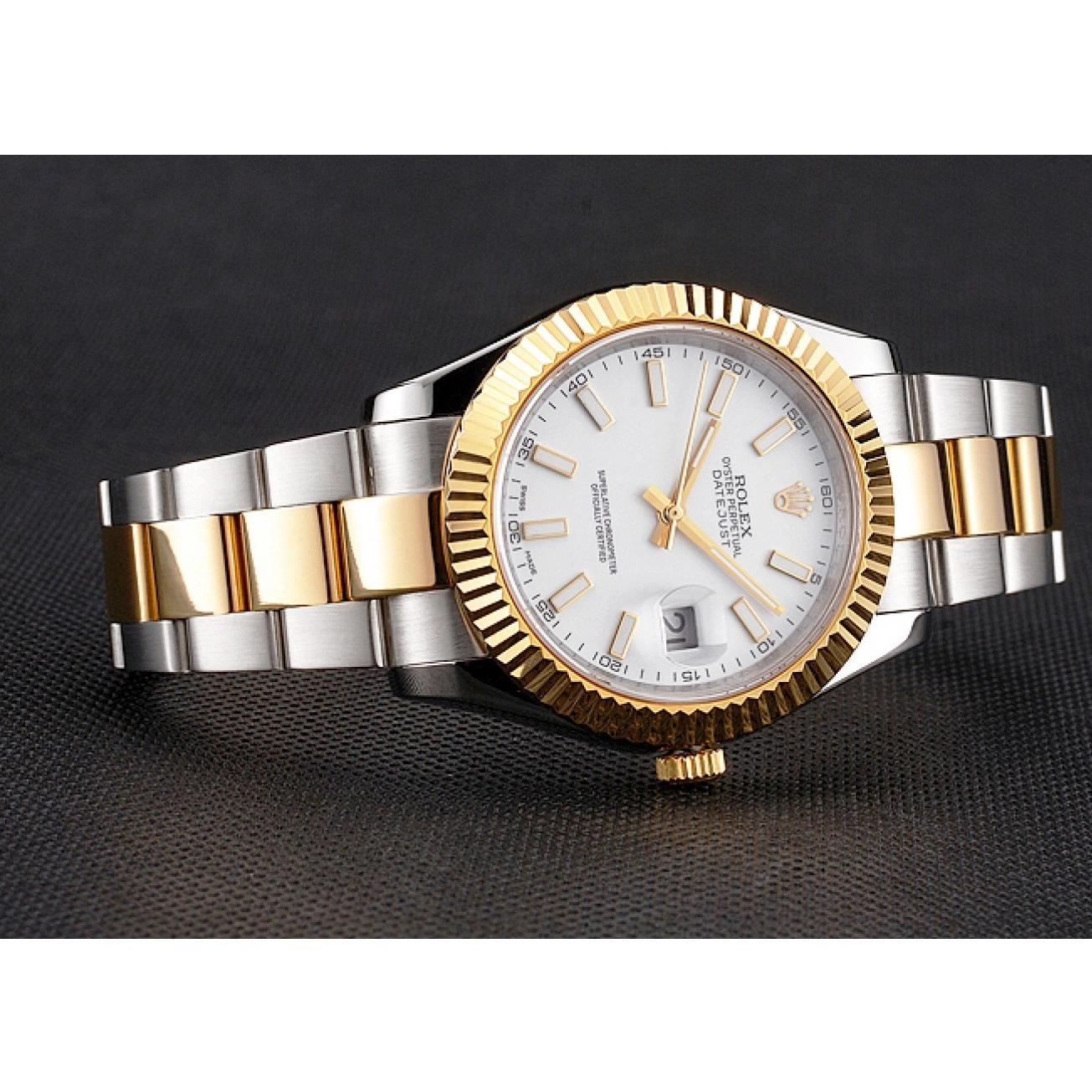Rolex aaa copy Dial Two Bracelet Tone Swiss Stainless Case Rolex Gold White Datejust Steel 0520